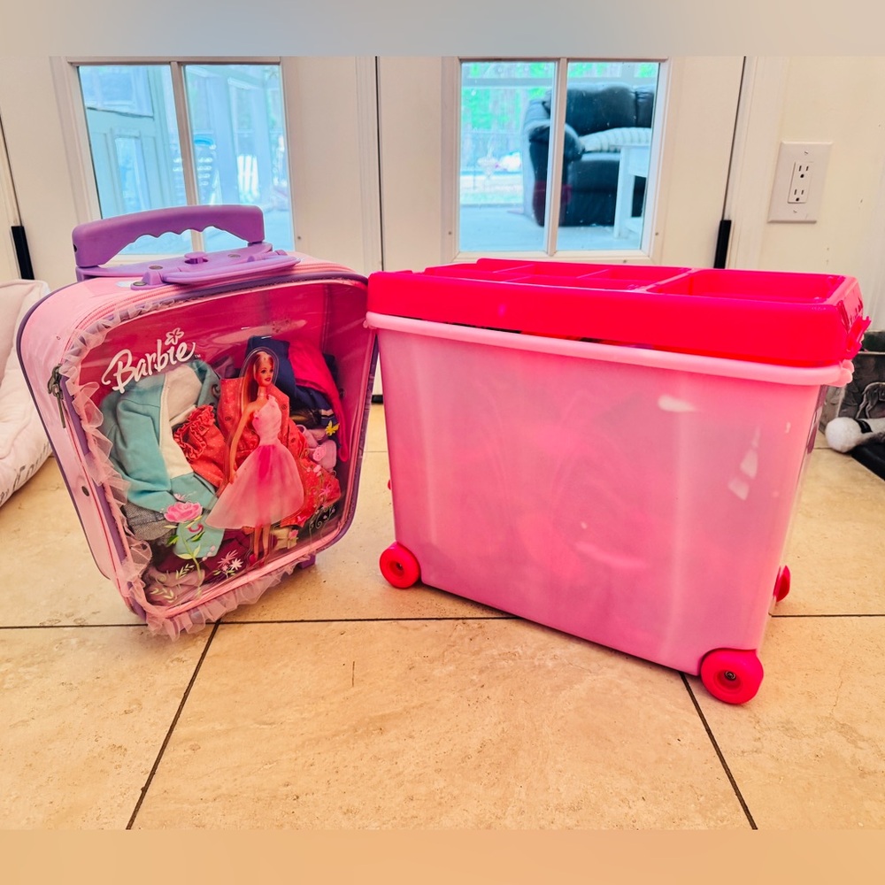 Barbie Rolling Suitcase, Pink Storage Cart, and Lots of Barbies